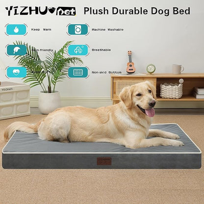 Dog Bed Mats for Large Big Dogs - Orthopedic Dog Pet Bed Thick Egg Foam Crate, Removable Washable Cover, Non-Slip Bottom Durable Dog Crate Bed Mat (Dark Gray, XXXL(54''x42''x4''))