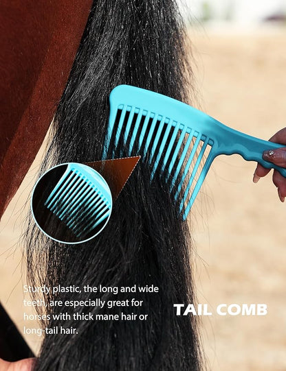 Harrison Howard Horse Grooming Kit 9 Piece with Tote, Non-Slip Silicone Grip Brush Set for Horses, Shedding Bathing Daily Care, Beginner Friendly Soft Blue