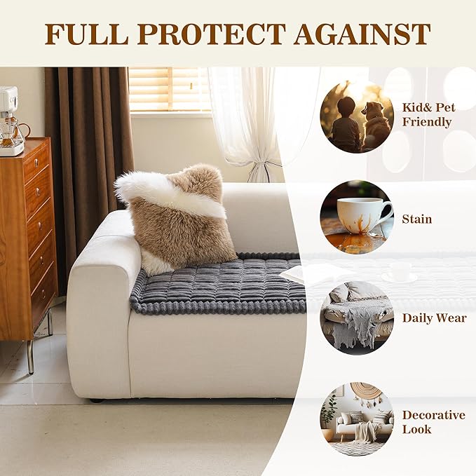 MYSKY HOME Couch Covers for 3-4 Cushion Sofa Pet Friendly, Couch Cover for Dogs, Sofa Covers for Pets Washable, Soft Non-Slip Sofa Slipcovers Furniture Protector Covers, Dark Grey, 27.6" x 82.7"