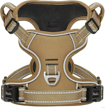 HEELE Dog Harness, Dog Harness for Small Medium Large Dogs No Pull Adjustable Padded Reflective Harness with Handle for Walking Training, Brown, S