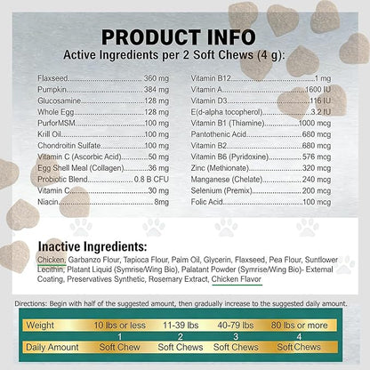 Advanced 24-in-1 Multivitamin Chews for Dogs - 200 Soft Chewable All-in-One Vitamin Support Supplement for Dog Skin Coat Itch Relief, Joints, Gut Health, 12 Essential Vitamins Treats with Omega-3