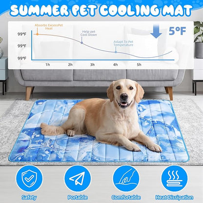 Chunful 4 Pack Dog Cooling Mat Water Injection Pet Cooling Mat for Dogs Cats with Storage Bags Washable and Foldable Pet Pad Summer for Small Medium Large Breeds of Doggy Bed Sofa Floor Car Seat (XL)