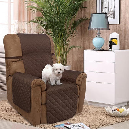 U-NICE HOME Recliner Chair Covers Reversible Quilted Water Repellent Pet Protectors with Elastic Straps (23''Recliner Small, Chocolate/Taupe)