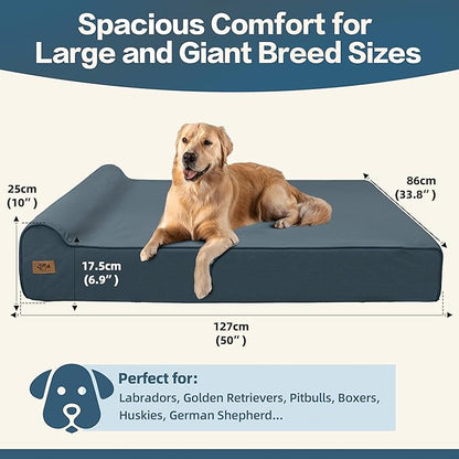 Sytopia XXL 35D Memory Foam Dog Bed for Extra Large Dogs – 7" Thick Orthopedic Pet Couch for Seniors and Big Breeds up to 150 Pounds, with Water-Resistant Liner & Washable Cover – Blue Grey