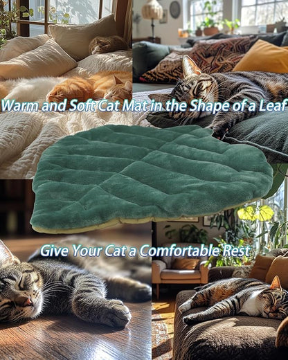 Cat Mat Self Warming Cat Bed 26"x20" Leaf Shaped Cotton Soft Warm Pet Pad Blanket for Indoor Bed Couch Sofa Floors Cat and Dog (Green)