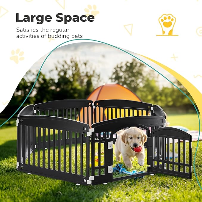 24" Plastic Dog Playpen 6-Panel Durable Pet Playpen for Puppies & Small/Medium Dogs, Portable & Foldable Pet Fence with Secure Locking Door, Black