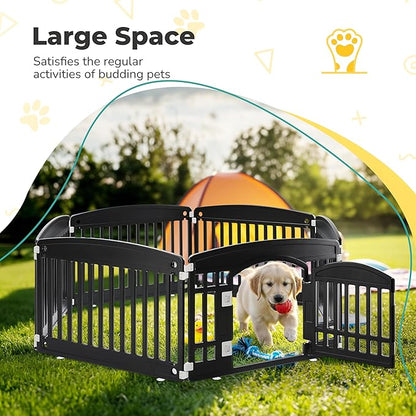 24" Plastic Dog Playpen 6-Panel Durable Pet Playpen for Puppies & Small/Medium Dogs, Portable & Foldable Pet Fence with Secure Locking Door, Black
