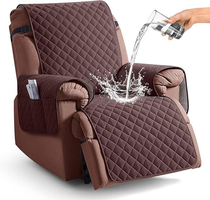 KinCam 100% Waterproof Recliner Chair Cover, Reclining Couch Covers for Pets, Dogs, Recliner Couch Slipcover Furniture Protector with Elastic Straps for Kids(28", Coffee)