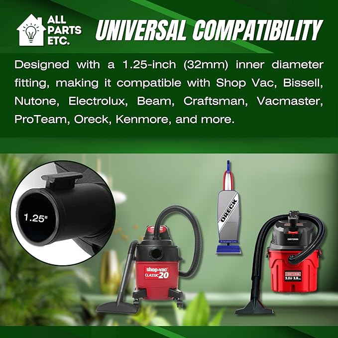 Vacuum Carpet Brush Nozzle Attachment, 1.25” Turbo Floor Brush Accessories, Head for Shop Vac, Bissell, Shark, Oreck, Hoover, Eureka & Central Vacuum (Style May Vary)