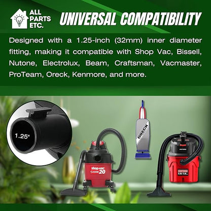 Vacuum Carpet Brush Nozzle Attachment, 1.25” Turbo Floor Brush Accessories, Head for Shop Vac, Bissell, Shark, Oreck, Hoover, Eureka & Central Vacuum (Style May Vary)
