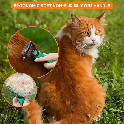 Candure Pet Friendly Double-Sided Dematting Undercoat Rake and Comb for Effective Hair Removal and Shedding Control in Dogs & Cats (Small, Green)