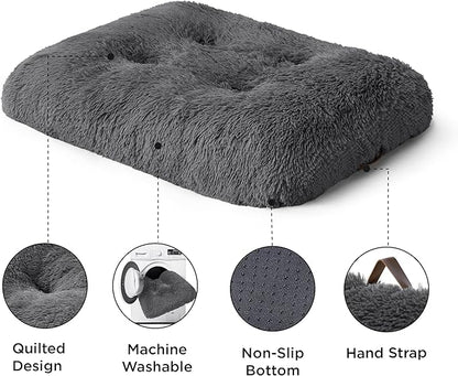 Bedsure Washable Large Dog Bed for Crate, Faux Fur Dog Crate Pad for Large Breed, Plush Soft Comfort Dogs Sleeping Mat, Anti-Slip Pet Kennel Pad, 35" x 23", Dark Grey