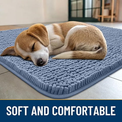 Smiry Dog Door Mat for Muddy Paws 47x24, Absorbs Moisture and Dirt Doormat, Non-Slip Washable Quick Dry Chenille Front Door Mat Indoor Entrance, Entryway Carpet for Inside Floor, Airy Blue