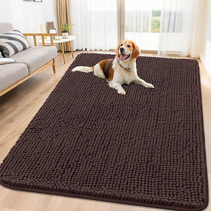 Smiry Dog Door Mat for Muddy Paws 70x35, Absorbs Moisture and Dirt Doormat, Non-Slip Washable Quick Dry Chenille Front Door Mat Indoor Entrance, Entryway Carpet for Inside Floor, Brown