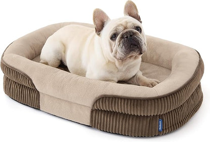 Bedsure Orthopedic Dog Bed Medium Size Dog - 360° Oval Bolster Medium Dogs Beds for Senior Dogs with Waterproof Washable Cover, Comfort Pet Sofa Couch with Ultra-Soft Fleece, Brown, 30"