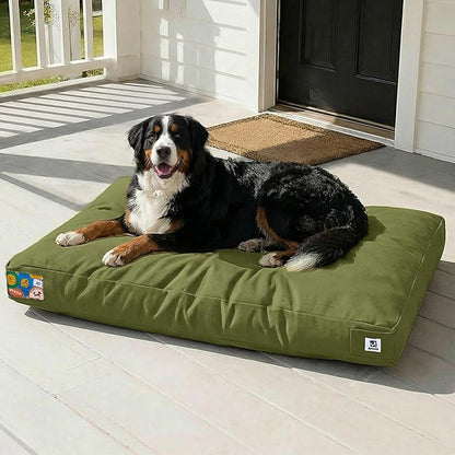 Sytopia 47 Inch Canvas Indestructible Outdoor Dog Bed for XXL Dogs, Chew Proof Dog Bed with Waterproof Washable Removable Cover, Indoor Patio Pet Pad for Crate, Green