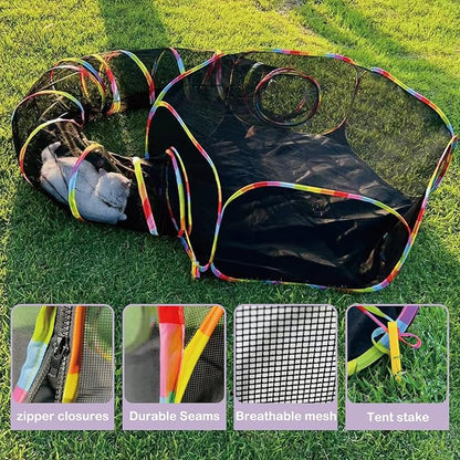 Catio Outdoor Cat Enclosure, Portable Cat Tunnel Playground with Rainbow Tent, Circle Cat Playpen Tunnel for Kitty and Small Family Pet Indoor & Outside Play