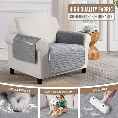 TAOCOCO Waterproof Chair Covers for Pets Dogs with Non Slip Backing, Chair Seat Covers with Side Pocket for 1 Seater Couch Washable Dog Couch Cover Protector Sofa Slipcovers(Chair, Light Gray)