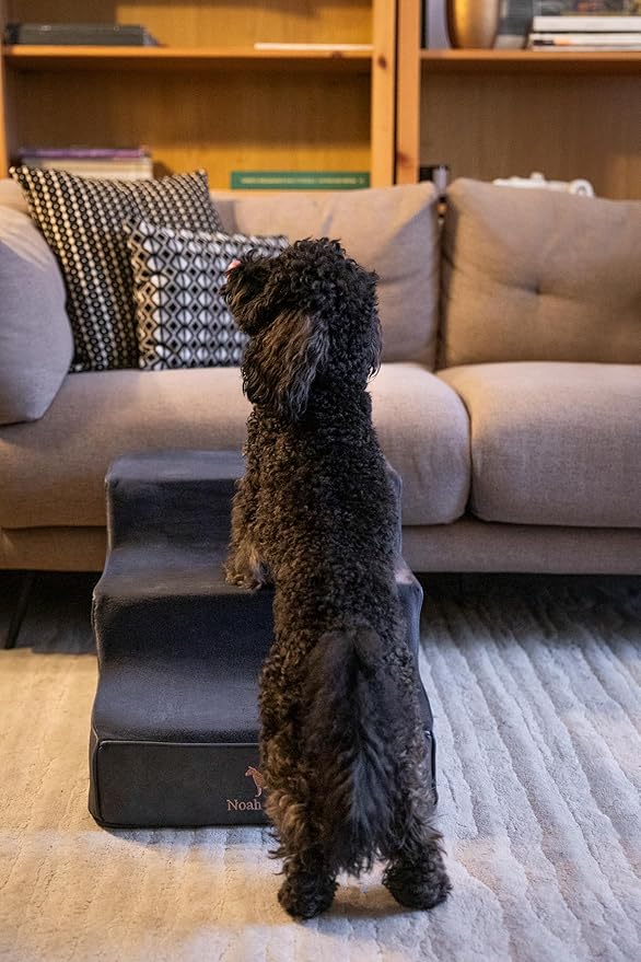 Noah & Paw Dog Stairs, Dog Ramp for Bed (16" Extra Wide) Pet Stairs for High Bed, Design to Fit Small and Large Breeds, Durable 3 Pet Steps for Couch (35 Foam Density) Leather Collection