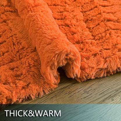YUSOKI Luxury Faux Fur Blanket for Queen Size Bed 2 Layers,7.3lb,All Ages,Home Decoration Without Pillows (Burnt Orange,90"x90")