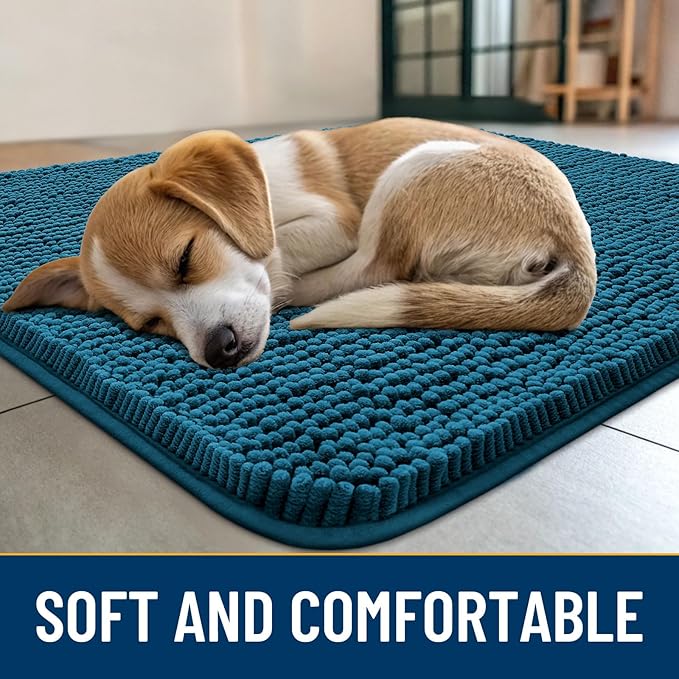 Smiry Dog Door Mat for Muddy Paws 47x32, Absorbs Moisture and Dirt Doormat, Non-Slip Washable Quick Dry Chenille Front Door Mat Indoor Entrance, Entryway Carpet for Inside Floor, Atlantic Blue