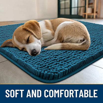 Smiry Dog Door Mat for Muddy Paws 71x46, Absorbs Moisture and Dirt Doormat, Non-Slip Washable Quick Dry Chenille Front Door Mat Indoor Entrance, Entryway Carpet for Inside Floor, Atlantic Blue