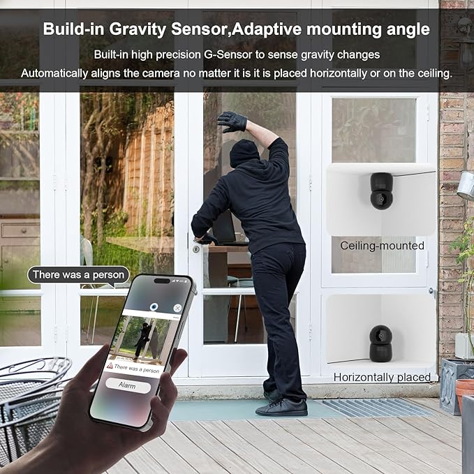 Indoor Camera,2K Cameras for Home Security with App Motion Detection Auto Tracking Alarm Live Notice Schedule Default Location,Pet Camera with Night Vision,2.4 GHz,Black