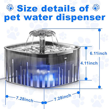 Cat Water Fountain Stainless Steel:77oz/2.2L water fountains for cats indoor - cat water fountain for Drinking -Automatic Cat Watering Bowl Dispenser -Pet Water Fountain Inside with Flower Kitty Spout