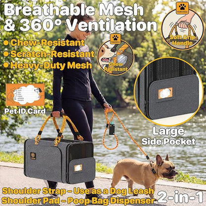 PAWZIDEA Expandable Pet Carrier Airline Approved, 18"×11"×11" Small Dog Carriers, Collapsible Top-Load Cat Carrier for 2 Cats Under Seat, Soft-Sided Puppy & Animal Travel Bag, ID Card, Up to 15lbs