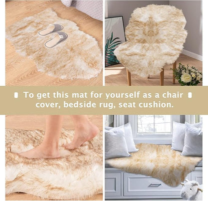 Asrug Soft Faux Fur Pet Mat Plush and Fluffy Dog Rug Ultra Cozy Pet Throw Rug for Dogs Cats, Luxury Soft Faux Sheepskin Chair Cover Seat Dog Rug Bed Shag Fur Area Rugs, Brown & White, 3ftx5ft