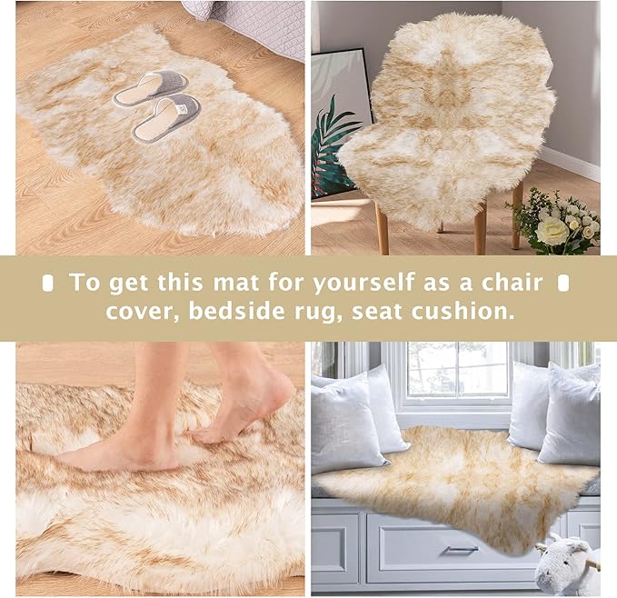 Asrug Faux Fur Dog Rug Plush and Fluffy Dog Mat Ultra Cozy Pet Throw Rug for Dogs Cats, Luxury Soft Faux Sheepskin Cover Seat Pad Shag Fur Area Rugs for Bedroom, 24 by 36 inches (Brown&White)