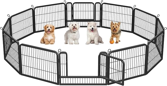 Yaheetech Wide Panel Dog Playpen, 12 Panels 24 inch High Pet Pen with Gate, Portable Indoor Outdoor Fence for Small/Medium Breed Dogs