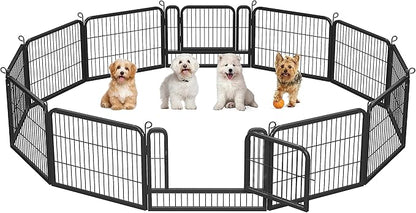 Yaheetech Wide Panel Dog Playpen, 12 Panels 24 inch High Pet Pen with Gate, Portable Indoor Outdoor Fence for Small/Medium Breed Dogs