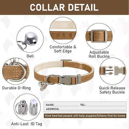 GAMUDA Small Pet Harness Collar and Leash Set, Step in No Chock No Pull Linen Fabric Soft Mesh Dog Vest Harnesses Reflective for Dogs Puppy Cats Kitten Rabbit (Brown, XS)