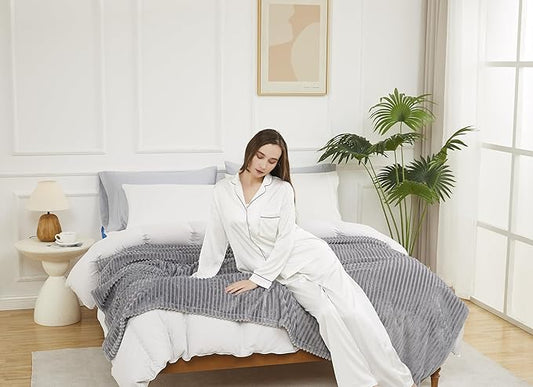 KMUSET Fluffy Blanket Throw - Single-Layer Lightweight & Warm, All-Season Home Decor,Home Decor,Cozy Blankets and Throws,Light Grey, 60"x80"