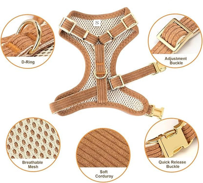 Didog Cute Small Dog Harness Collar and Leash Set with Bowtie, Breathable Soft Mesh Padded Puppy Harness, Dog Harness for Small Dogs Daily Walks Parties, Holiday Gatherings & Gifts, Brown, M