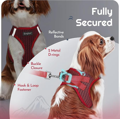 Eagloo Small Dog Harness and Leash Set, Step in Puppy Vest with Breathable Soft Mesh, Walking Reflective Pet Harness for Medium Small Dogs, Red, L