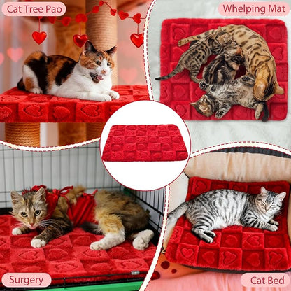 3 Pack Self Warming Cat Bed Mat Self Heating Dog Pad Reflects Body Warm Thermal Pet Pad Washable Non Slip Crate Kennel Bed Mat for Indoor Outdoor, 20 x 15 Inch(Red)