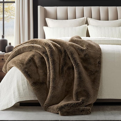 EVERGRACEHOME Luxury Soft Faux Chinchilla Fur Throw Blanket for Couch, Warm Thick Heavy Winter Throw Blanket 1220GSM for Bed, Fluffy Cozy Mink Blanket with Reversible Velvet, Brown Sable, 60"x80"