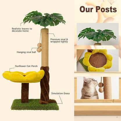Cat Scratching Post, Cat Scratcher Kitten Scratch Post，Sisal Rope for Indoor Cats, Claw Scratcher for Indoor Cats and Kittens (Sunflower Cat Bed)