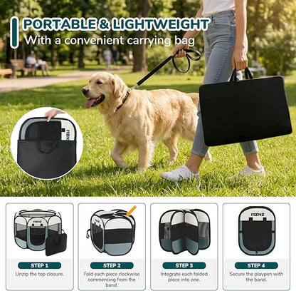 Dog Cat Playpen, Portable Small Animal Playpen Crate Indoor for Dogs Cats Rabbits, Foldable Guinea Pigs Bunny Cage Enclosure for Outdoor, Pop Up Dogs Cats Tent Kennel with Carrying Case, Grey