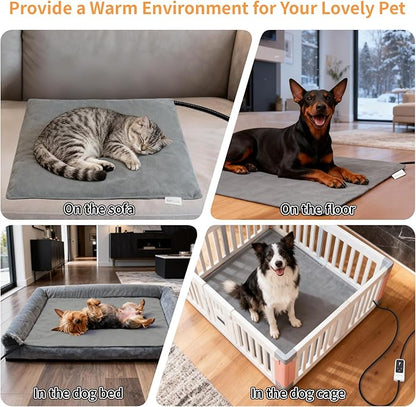 BECEMURU Pet Heating Pad for Dogs & Cats, 36"x24" Waterproof Heated Bed with 6-Temp & Timer, Chew-Resistant Cord Electric Warm Bed for Senior Pets, Soothing Pain Relief for Arthritis