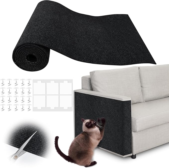 Cat Scratch Furniture Protector - 100" x 13.8" Trimmable Self-Adhesive Cats Claws Scratch Pads, DIY Cat Climbing Couch Protector for Scratch Post Cat Tree Replacement Indoor (Black)