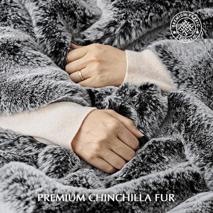 EVERGRACEHOME Luxury Soft Faux Chinchilla Fur Throw Blanket for Couch, Warm Thick Heavy Winter Throw Blanket 1220GSM for Bed, Fluffy Cozy Mink Blanket with Reversible Velvet, Onyx Mink, 60"x80"