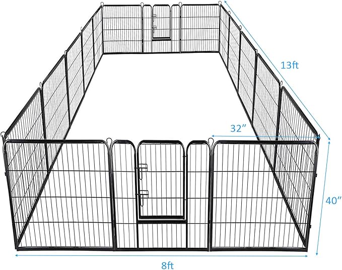 Giantex 40 inch Dog Fence with Door, 16/8 Panels Dog Playpen for Outside Large Dogs, Portable Pet Playpen Fencing Enclosures, Heavy Duty Metal Camping Fences for The Yard (16 Panels, 40 inch)