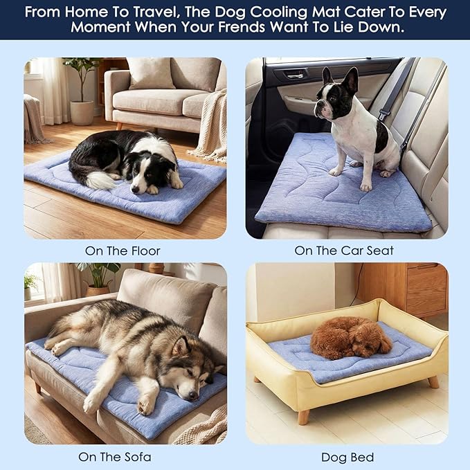 ASENKU Dog Cooling Mat, Portable & Durable Cooling Mat for Dogs, Anti-Slip Breathable Cooling Bed for Medium-Large Dogs 35–60 lbs (Husky, Bulldog, Border Collie), 36x28 inches, Blue Wave