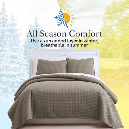 Southshore Fine Living, Inc. Oversized Quilt, King Size Bedding Set, Soft Microfiber, Easy Care Stain and Pet Hair Resistant Bedding, California/King Size Quilt Bedspread Set w/2 Shams, Dark Taupe