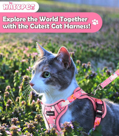 Halypet Cat Harness and Leash Set[MAX Safety 4th-Gen] Cute Escape Proof Vest Harness for Girl&Boy Cat Walking, Comfortable Adjustable Leash and Reflective Strips for Outdoor Kitten, M Pink Unicorn