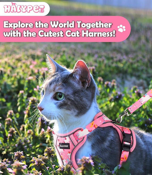 Halypet Cat Harness and Leash Set[MAX Safety 4th-Gen] Cute Escape Proof Vest Harness for Girl&Boy Cat Walking, Comfortable Adjustable Leash and Reflective Strips for Outdoor Kitten, M Pink Unicorn