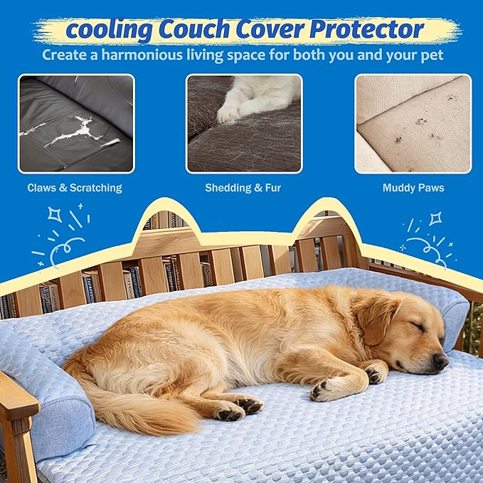WATANIYA PET Cooling Dog Bed, Washable Cooling Mat for Large Dogs with Removable Cover, Self Cooling Couch Cover for Dog, Non-Slip Dog Couch Bed, 41x37 Inch, Blue